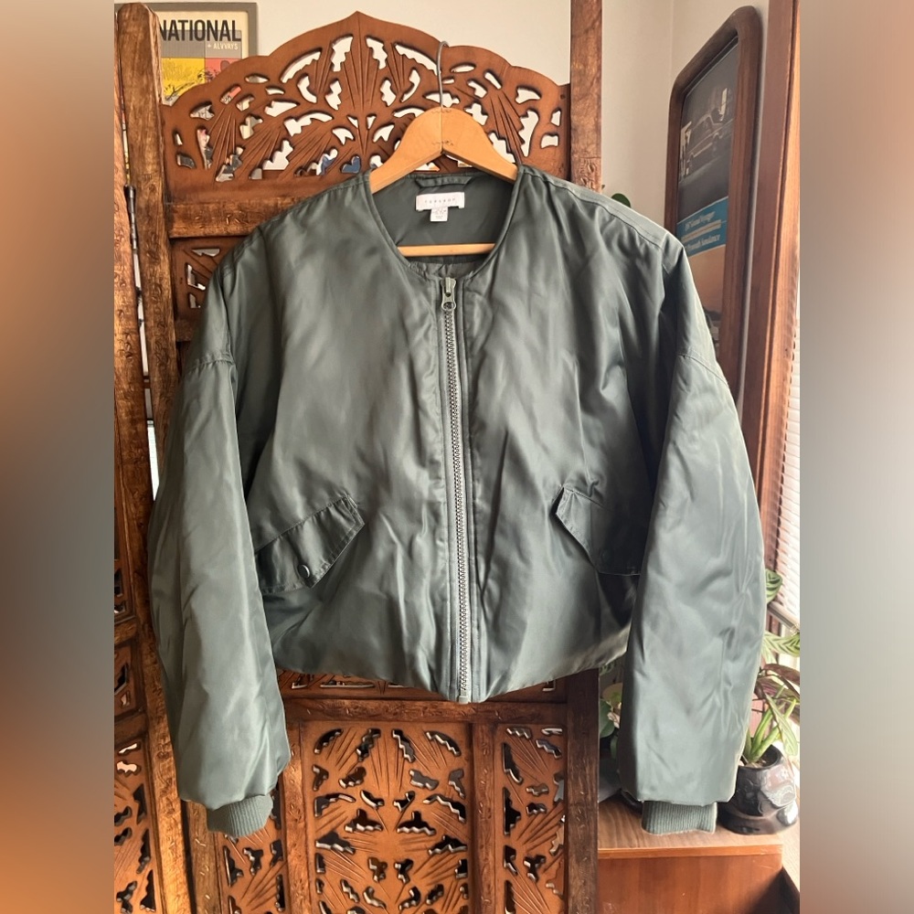 Topshop cropped insulated bomber jacket, green